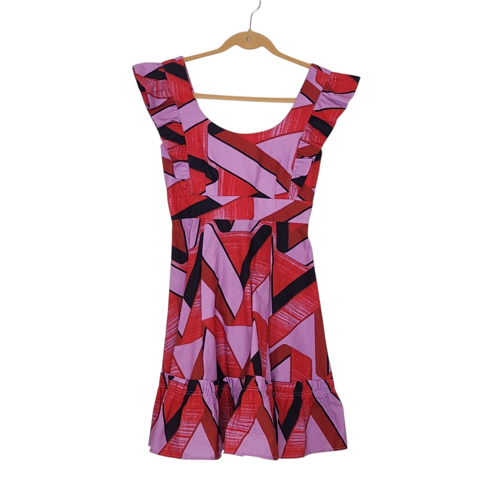 Tuckernuck XS Weslen Thistle Vines Flutter Sleeve Ruffle Hem Back Bow Mini Dress